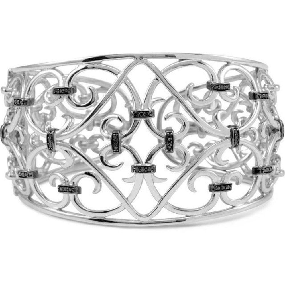 Black & White  1/3 CTW Black Diamond Sterling Silver Cuff Bracelet